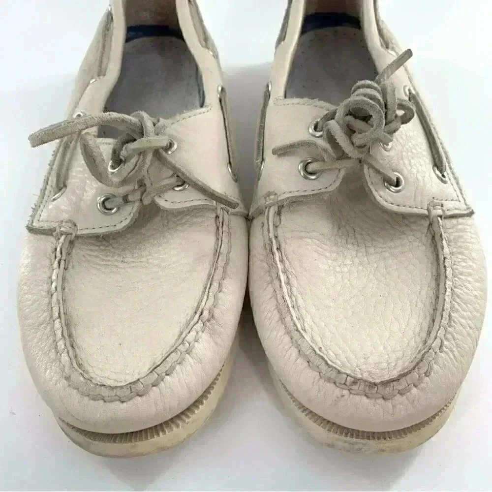 Sperry mens size 9 white leather lace up boat shoes - Picture 2 of 13